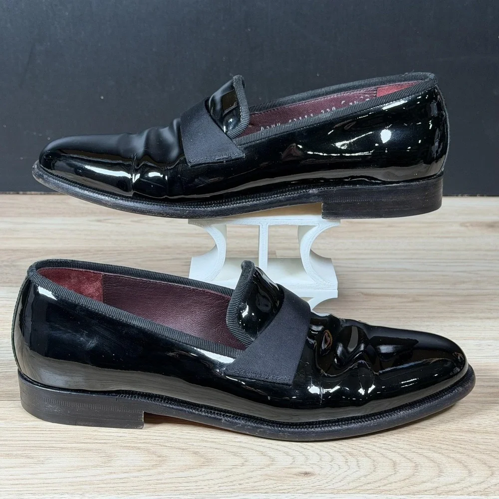 Salvatore Ferragamo Loafers Mens 7.5 Black Patent Leather Formal Tuxedo Shoes